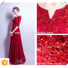 Long Tail Red Wine Formal Lace Evening Dress Elegant Lace Party Dress for Young Ladies